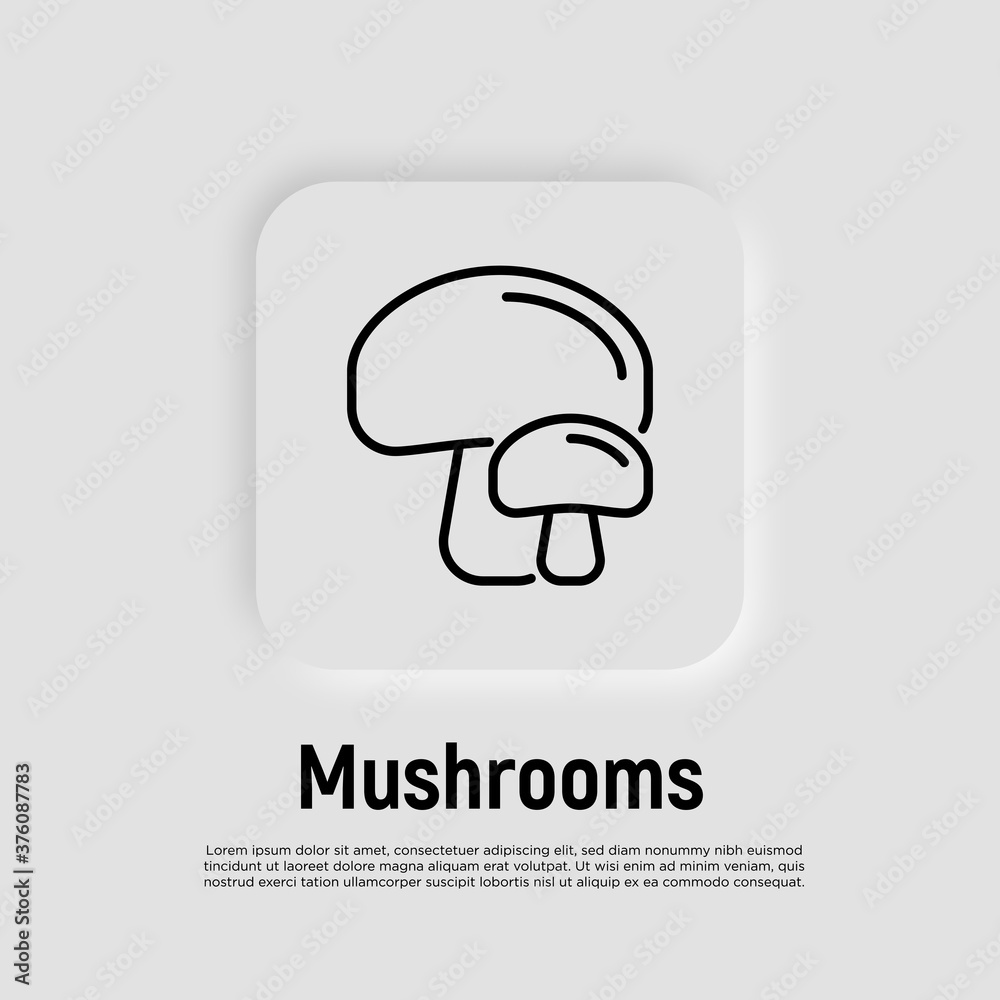 Mushrooms thin line icon. Champignon. Healthy organic food. Vector illustration.
