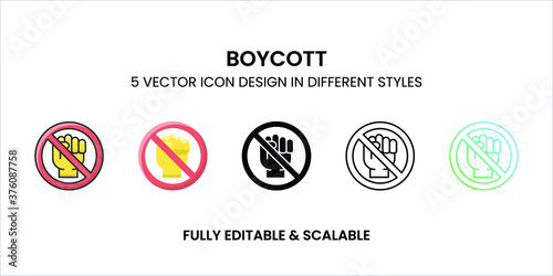 Boycott vector icon in colored outline, flat, glyph, line, and gradient