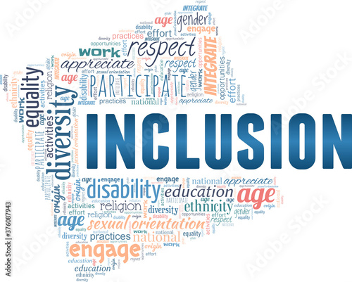 Inclusion vector illustration word cloud isolated on a white background.