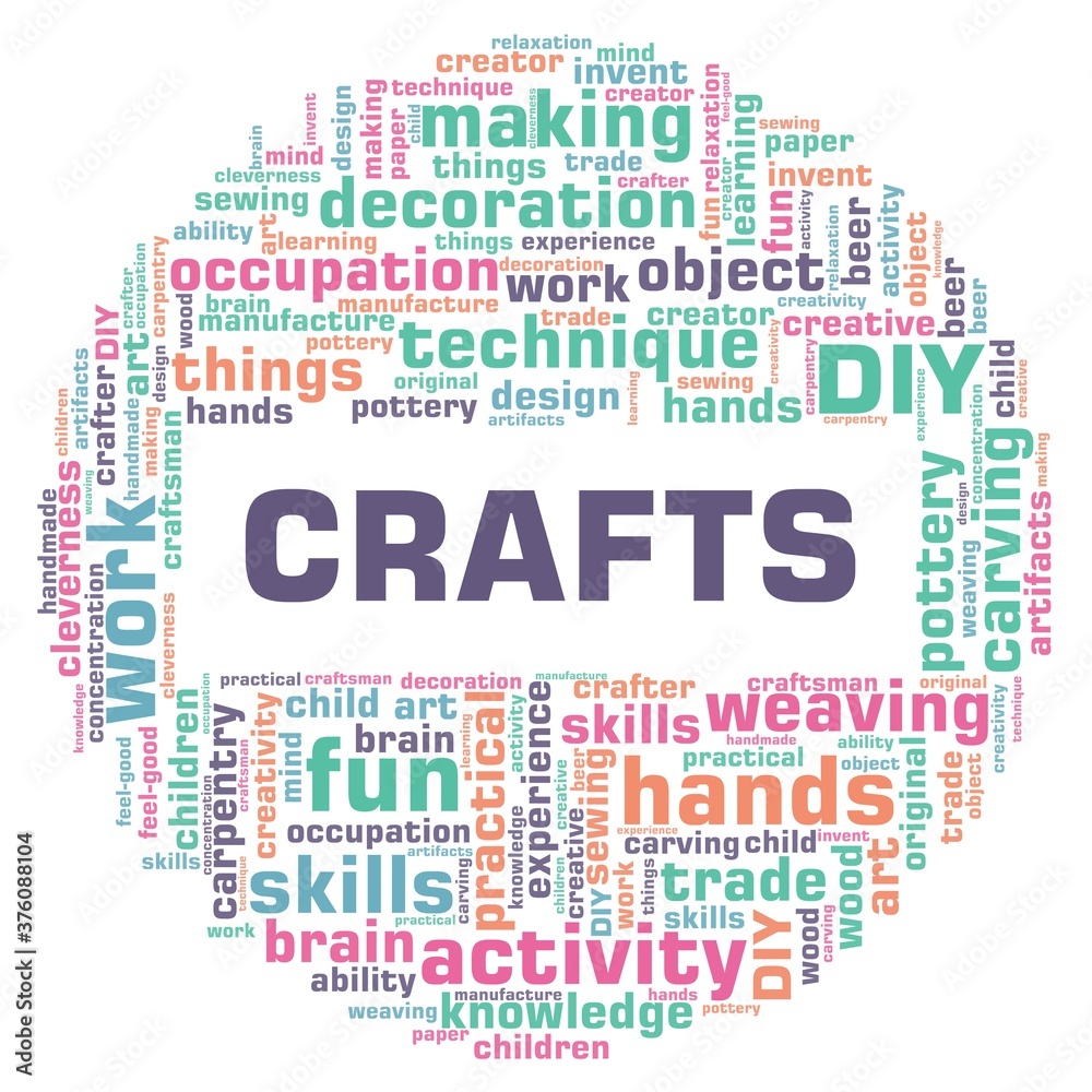 Obraz premium Crafts vector illustration word cloud isolated on a white background.