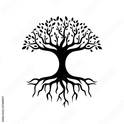 Tree silhouette with root vector design illustration