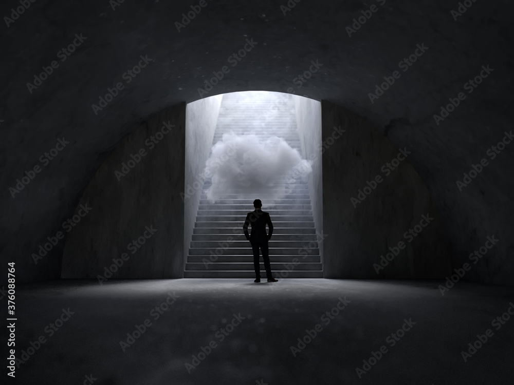 man coming out of the dark tunnel