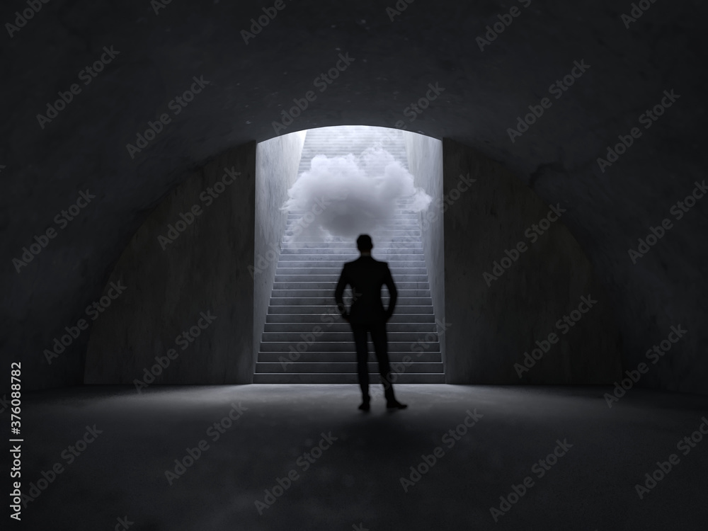 man coming out of the dark tunnel