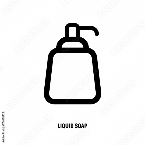 Dispenser for gel or foam soap thin line icon. Bottle with pump. Modern vector illustration of bathroom equipment.
