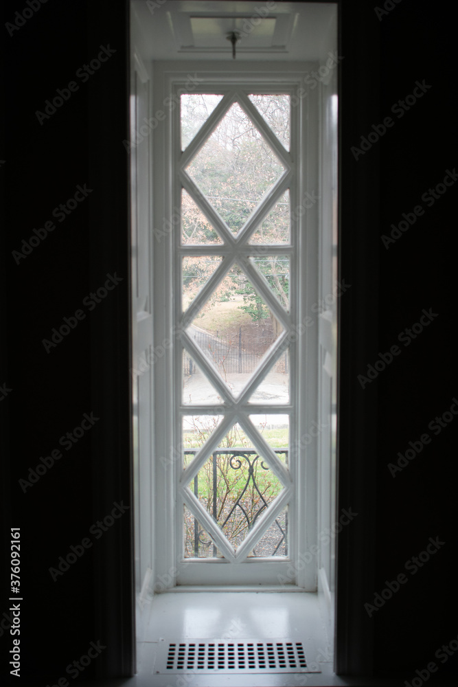 Fototapeta premium A Long Rectangular Window With a Diamond Pattern