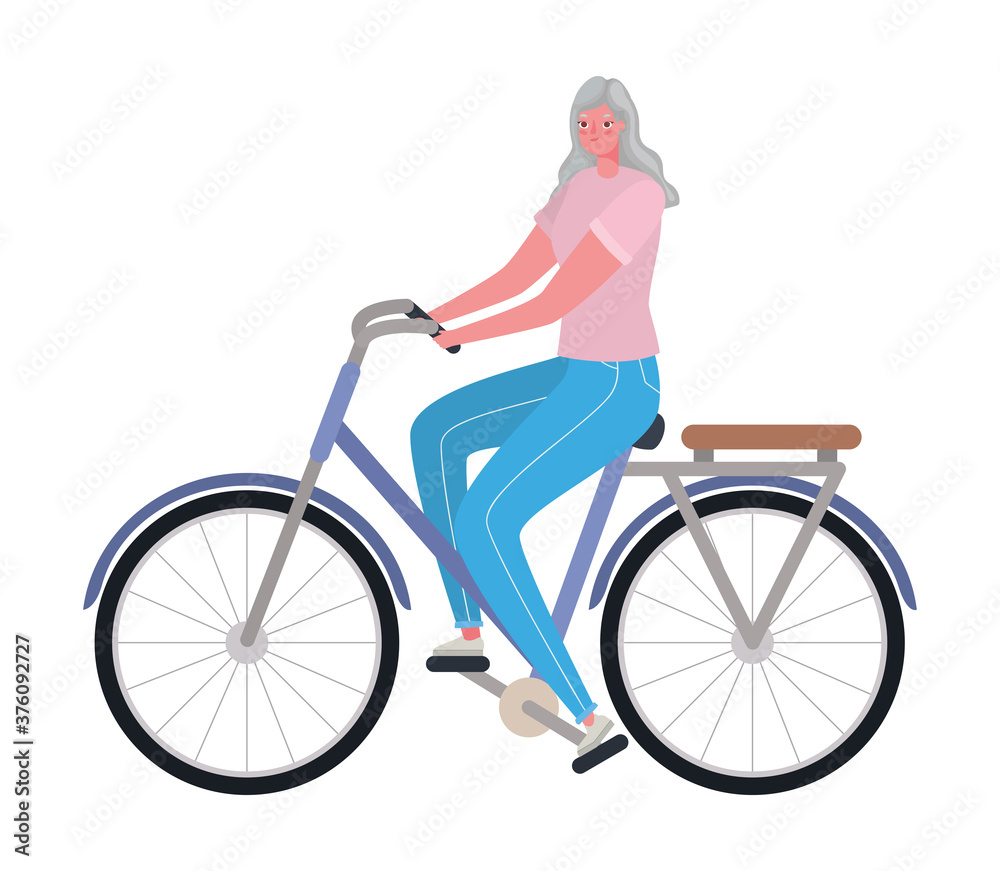 Obraz premium Senior woman riding bike vector design