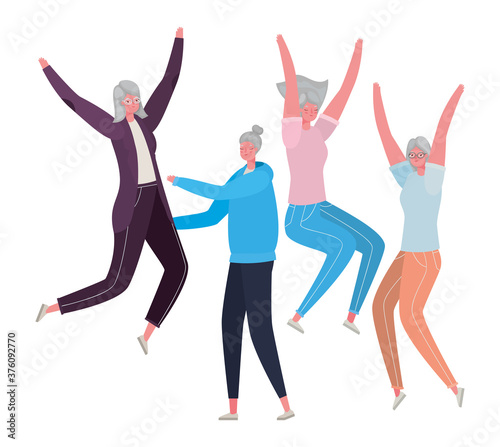 Senior women cartoons jumping vector design