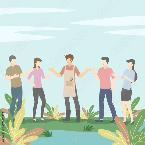 Groups people talk in different characters.Concept bargain,exchange ideas.Flat design style,vector illustration about conversation.
