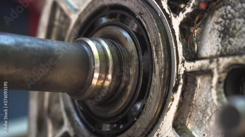 Rotation of the bearing in the motor. Semi-axle on a transmission