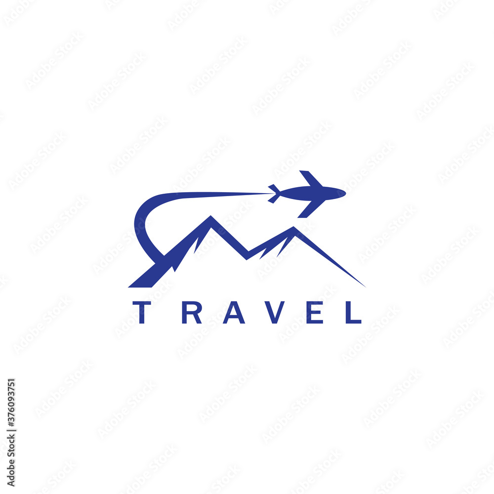 Fototapeta premium travel logo illustration mountain and airplane color design vector template