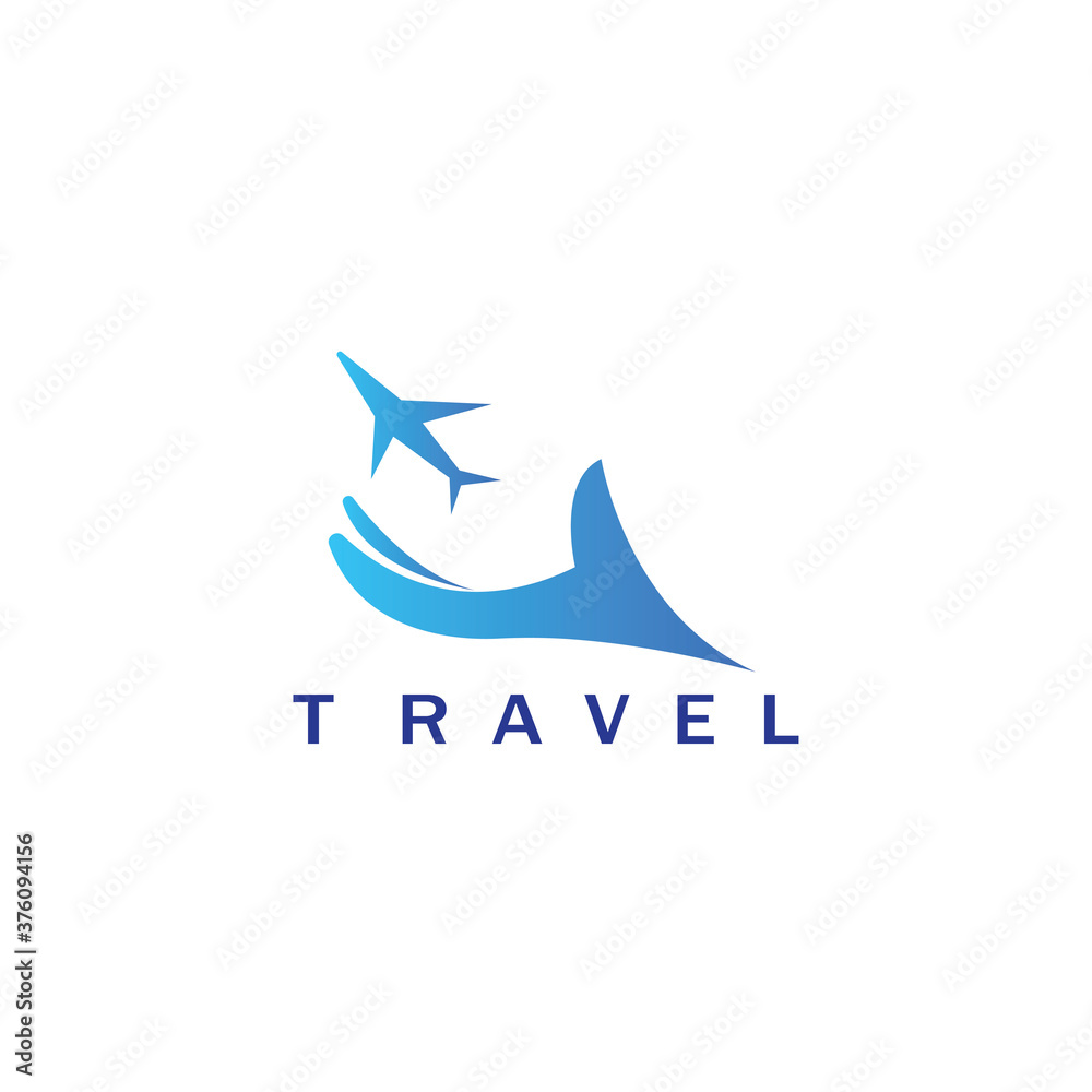 travel logo illustration hand and airplane color design vector template
