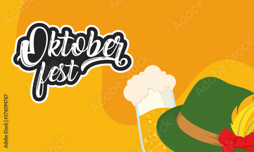 oktoberfest party lettering in poster with tyrolean hat