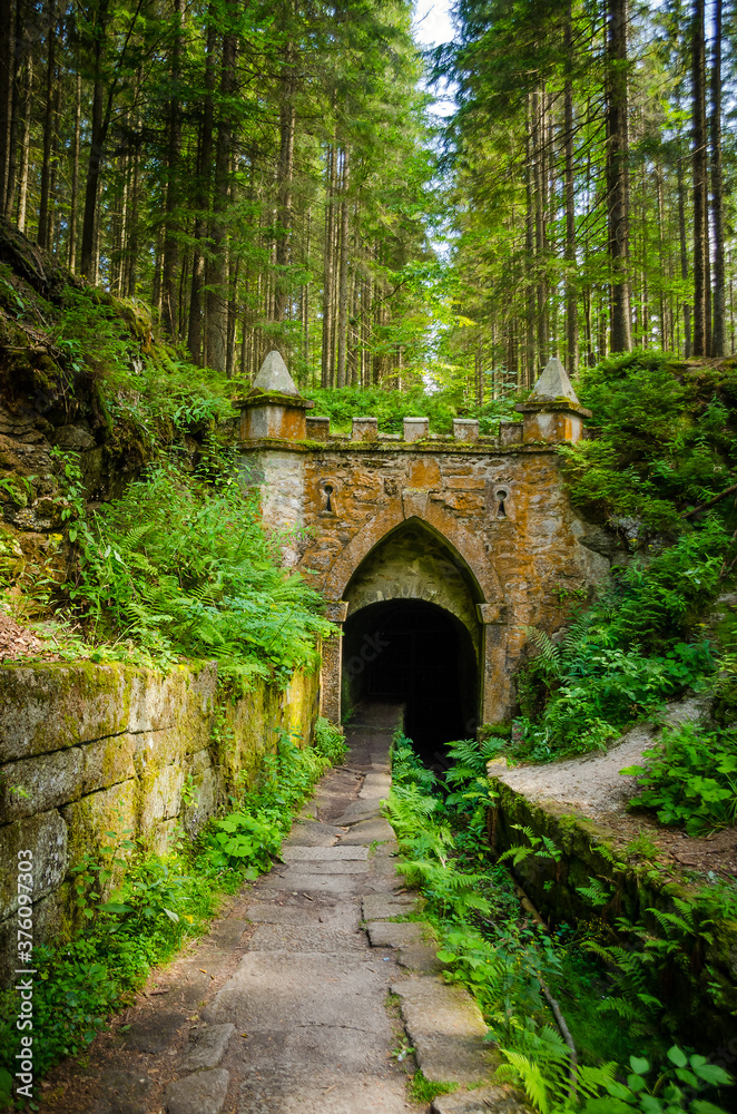 Sumava mountains, The Czech repoblic: Upper entrance to tunnel of historical Schwarzenberg shipping canal