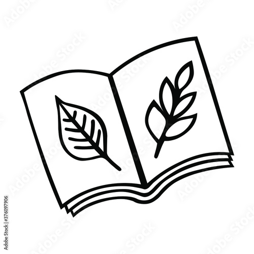 Leaves in book, herbarium in ink Isolated on white background, cozy autumn. Hand drawn vector decorative element in doodle style can be used for invitation and decoration, postcard, banner, website