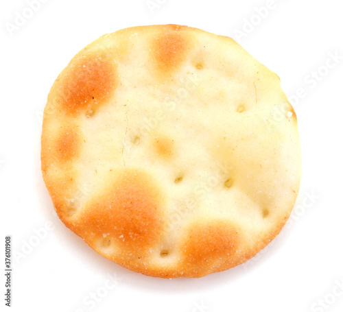 cheesy rice cracker on a white background.