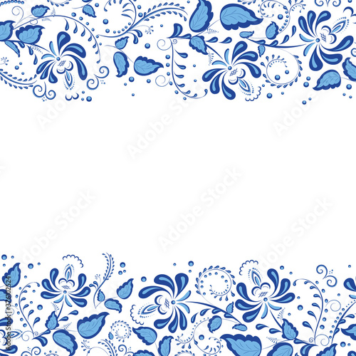 Frame, border with flowers and leaves in Russian style.