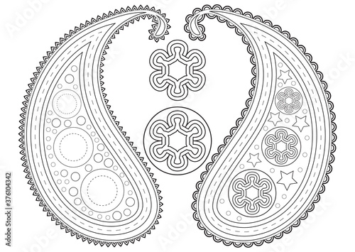 Paisley black and white template isolated on white background .Vector graphic.