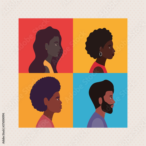 diversity of women and men cartoons in frames vector design