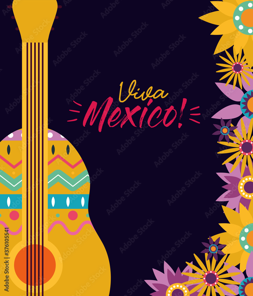 mexican guitar with flowers vector design