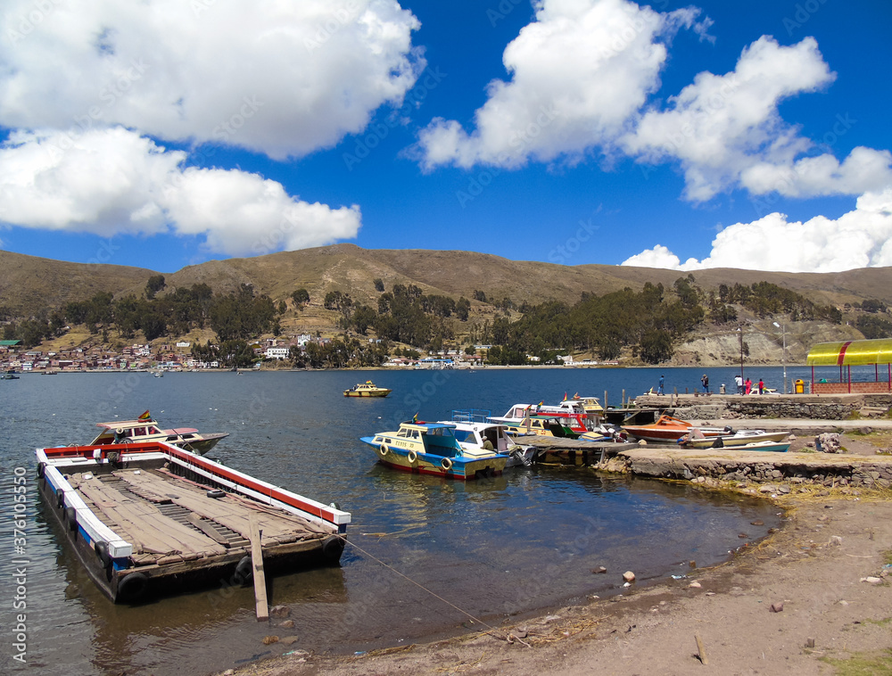 Ferry to cross the Straight of Tiquina which is part of the Titicaca Lake in Bolivia