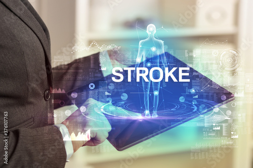 Electronic medical record with STROKE inscription, Medical technology concept