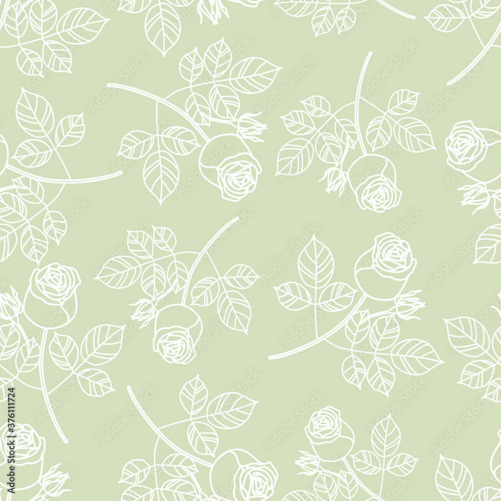 Vector white roses texture seamless pattern background. Perfect for fabric, wallpaper, stationery, scrapbooking projects.