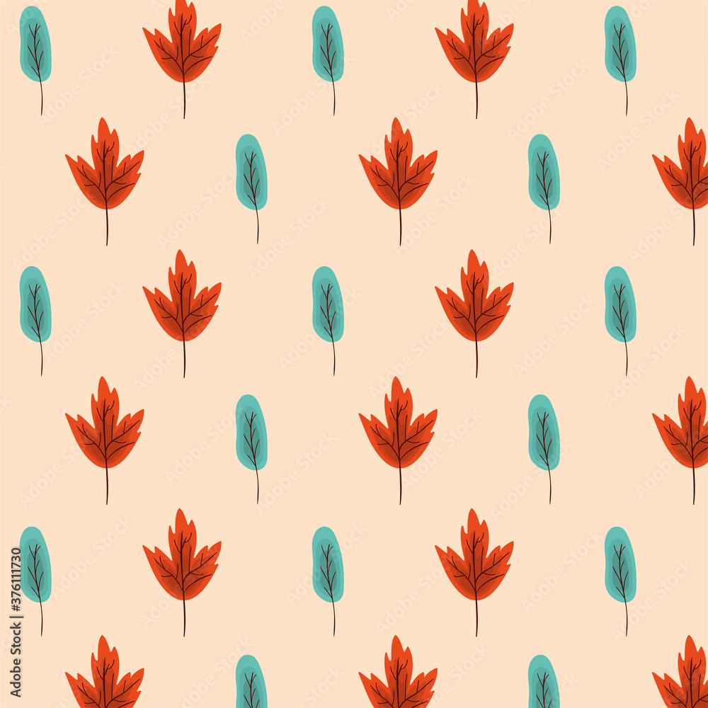 Autumn blue and orange leaves background vector design
