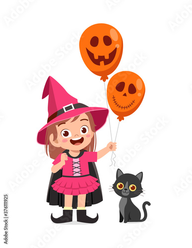 happy cute little kid boy and girl celebrate halloween wears witch costume