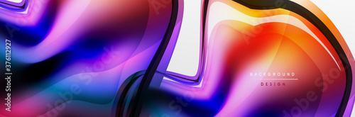Vector abstract background, flowing liquid style bubble with metallic, color quicksilver chrome texture and color glow effects
