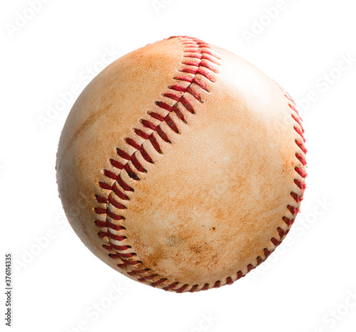 Old scuffed used MLB baseball isolated on white background for use alone or as a design element