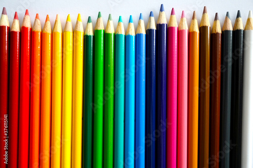 Εκτύπωση καμβά Rainbow Colored Pencils Lined Up on White Background