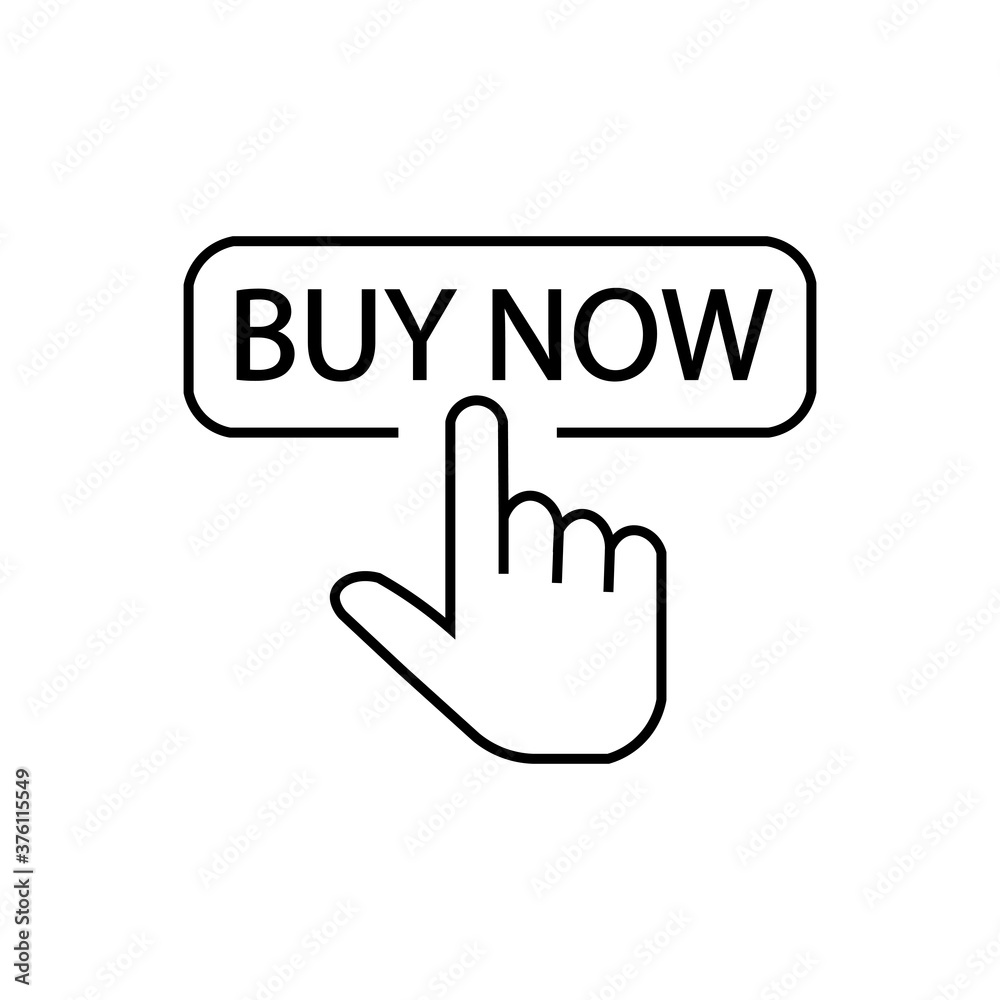Icon of finger clicking on the inscription buy now. Vector illustration eps 10 Icon of finger clicking on the inscription buy now. Vector illustration eps 10