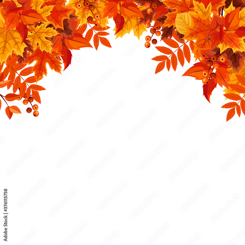 Vector frame background with orange autumn leaves.