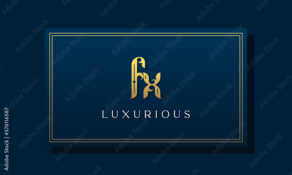 Vintage royal initial letter FX logo. This logo creatively incorporates luxurious typeface. It will be suitable for Royalty, Boutique, Hotel, Heraldic, fashion, and Jewelry.