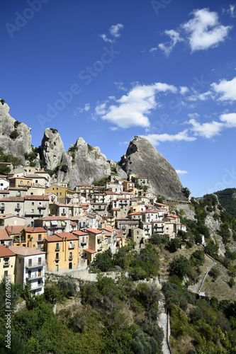  Panoramic view of Castelmezzano, a village in the mountains of the Basilicata region, Italy.