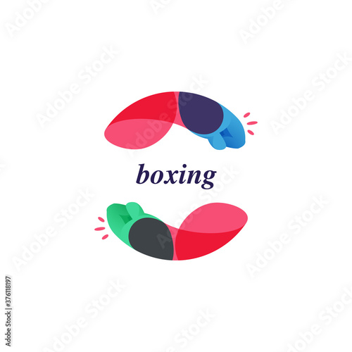 Multicolor overlapping boxing hands in a circle logo.