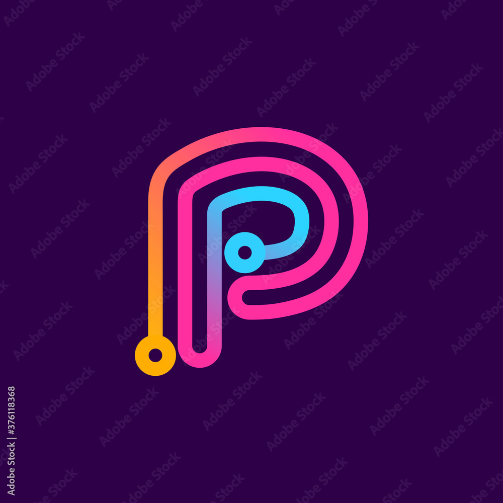 Multicolor P letter logo made of electric wire. Multicolor P letter logo made of electric wire.