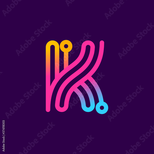 Multicolor K letter logo made of electric wire.