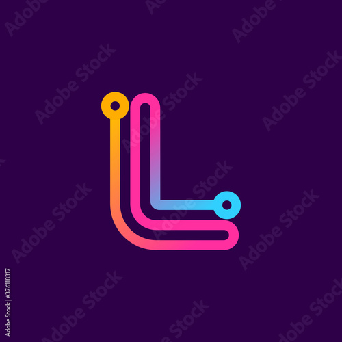 Multicolor L letter logo made of electric wire.