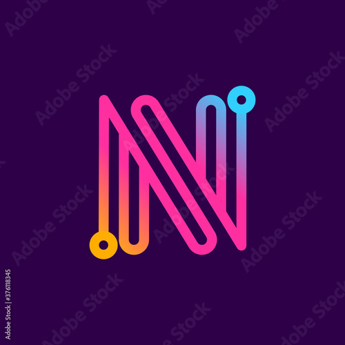 Multicolor N letter logo made of electric wire.