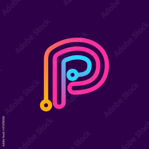 Multicolor P letter logo made of electric wire.
