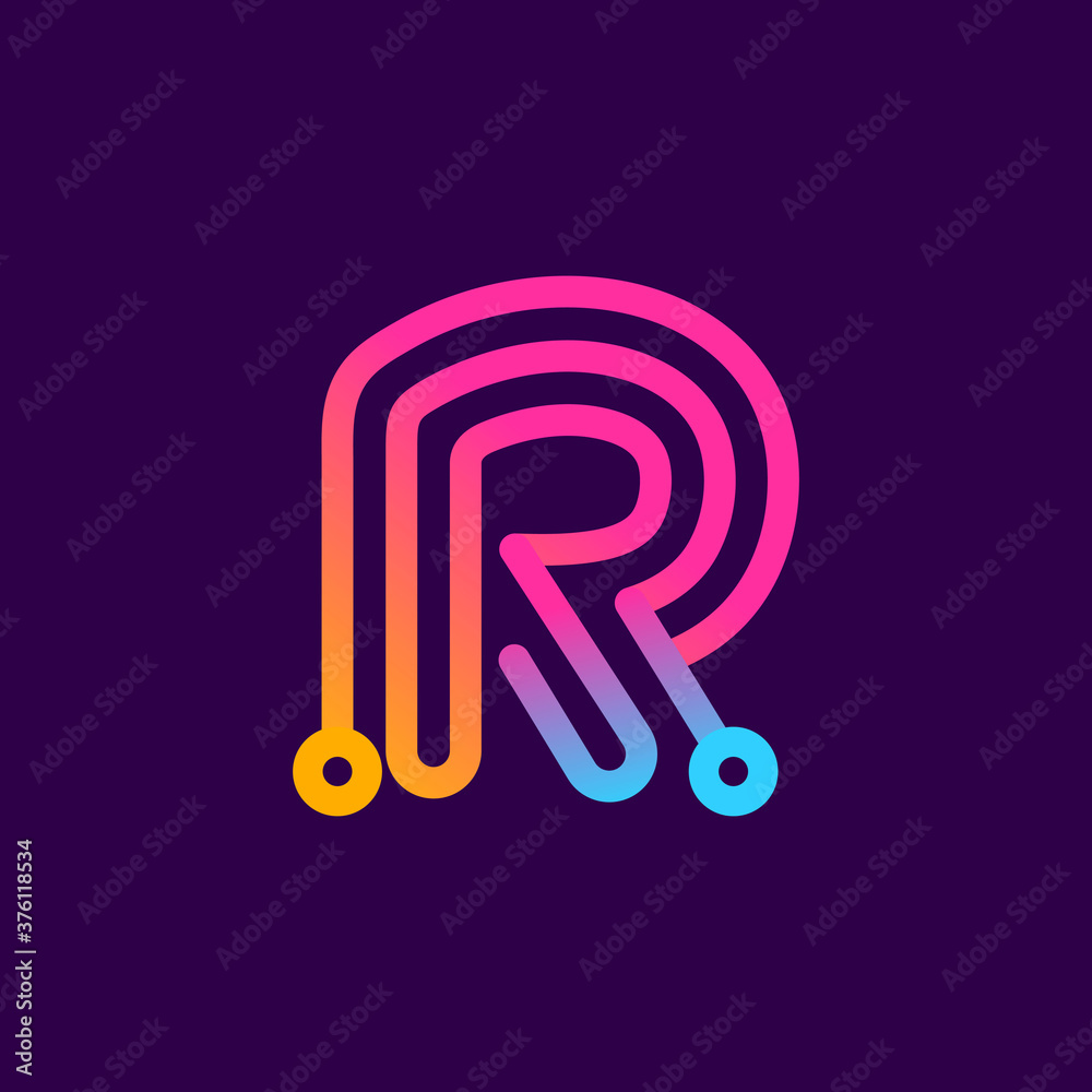 Multicolor R letter logo made of electric wire. Multicolor R letter logo made of electric wire.