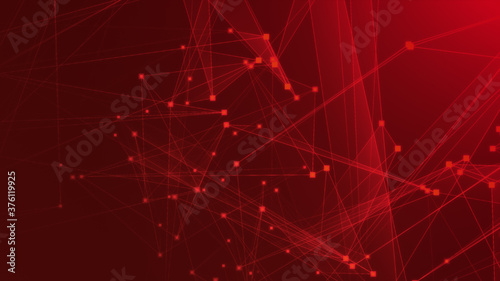Abstract red polygon tech network with connect technology background. Abstract dots and lines texture background. 3d rendering. © Papapig