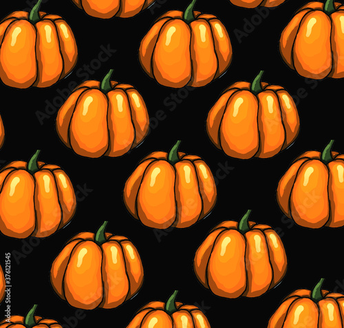  Orange halloween pumpkins on black background as autumn halloween pattern wallpaper bakground illustration       