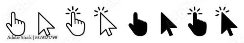 Set of flat cursor icons in hand and arrow form – stock vector