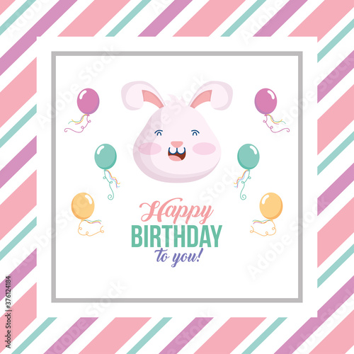 happy birthday card with rabbit and balloons helium scene
