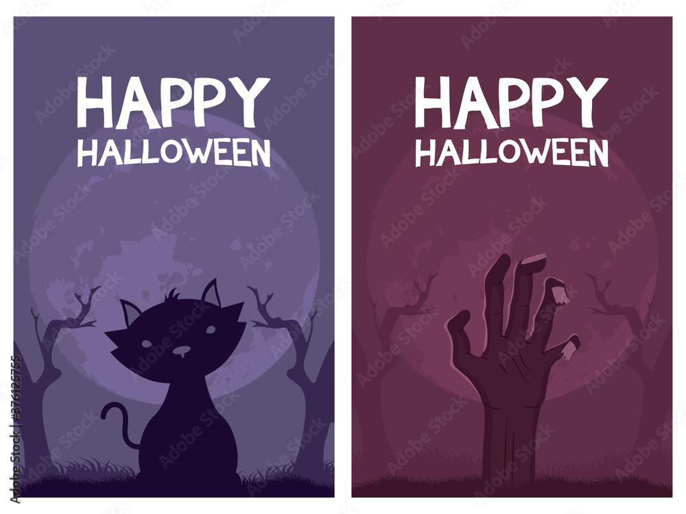 happy halloween card letterings and cat with hand death happy halloween card letterings and cat with hand death