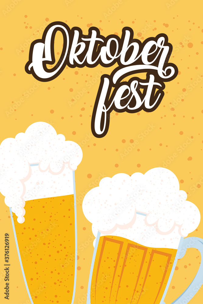oktoberfest party lettering in poster with beers oktoberfest party lettering in poster with beers