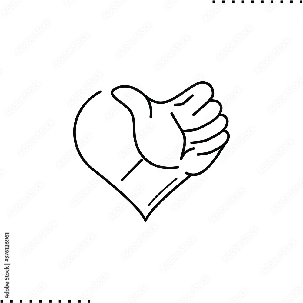 Favorite, heart shape thumbs up vector icon in outline Favorite, heart shape thumbs up vector icon in outline