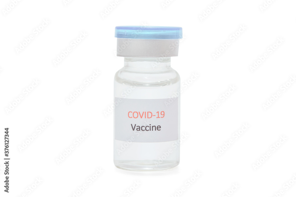Vaccine COVID-19 (Coronavirus) in glass bottle on white Vaccine COVID-19 (Coronavirus) in glass bottle on white